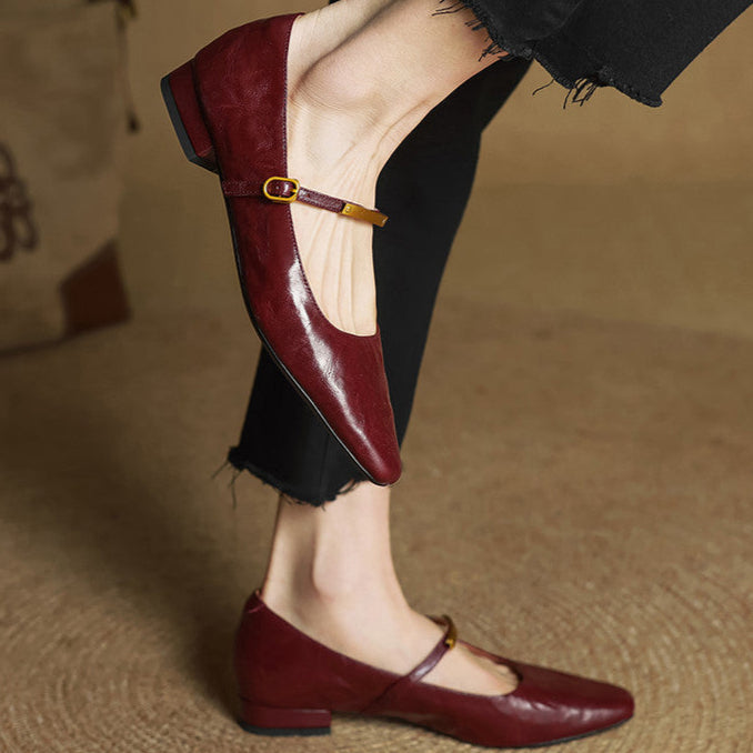 Ellara — Genuine Leather Mary Jane Pumps with Metal-Bit Strap