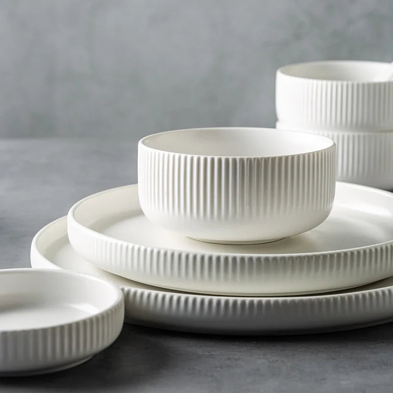 Caldara — Ribbed Ceramic Dinnerware Set with Matte Finish
