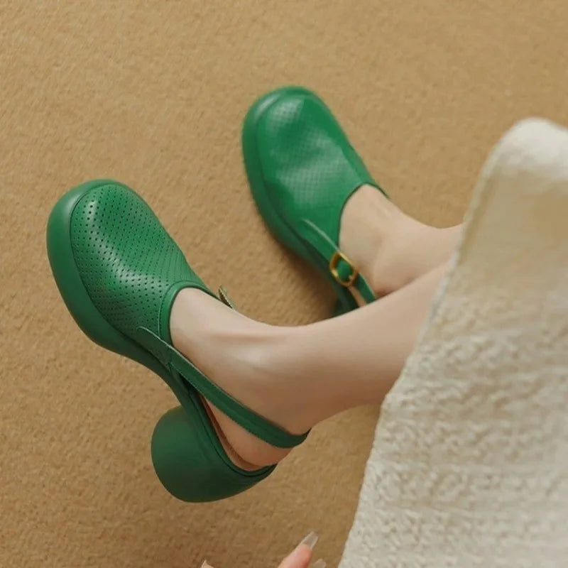 Liora — Breathable Hollow-Out Platform Sandals with Curved Heel