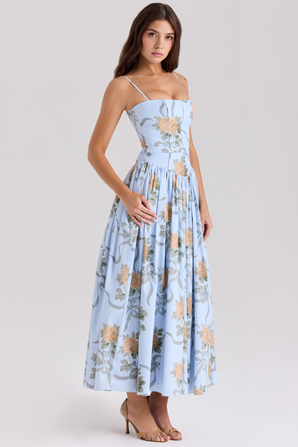 Norla — Cotton Midi Sundress with Vintage Rose Print