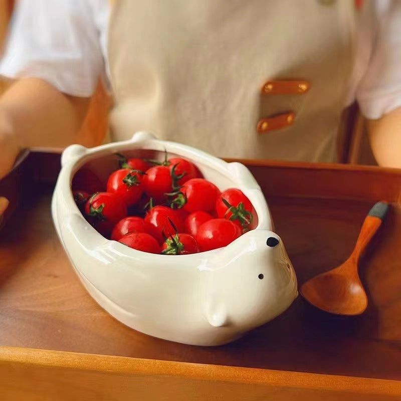 Nivara — Sculptural Polar Bear Ceramic Dish with Ivory Glaze