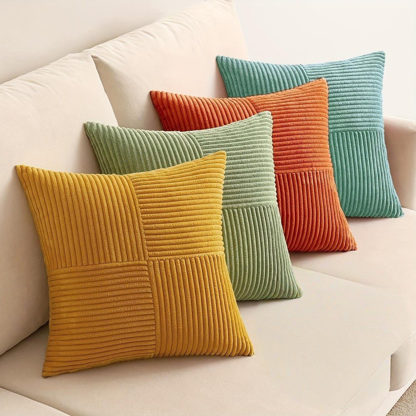 Cordellea — Soft Corduroy Throw Pillow Covers Set with Modern Boho Grid