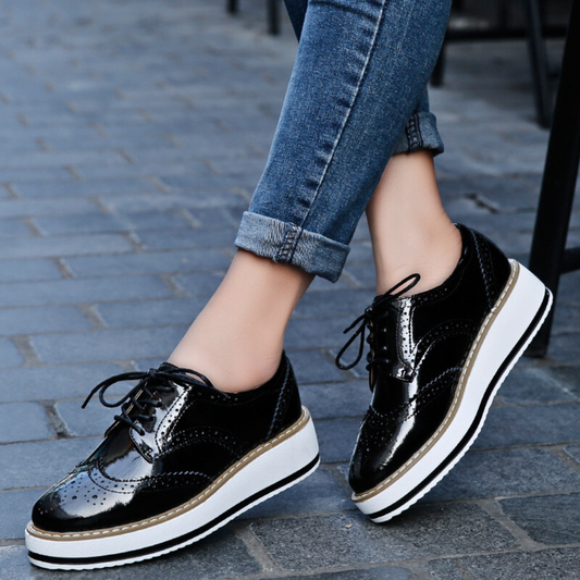 Avalen Platform Oxfords — Glossy Patent Leather Shoes with Chunky Sole