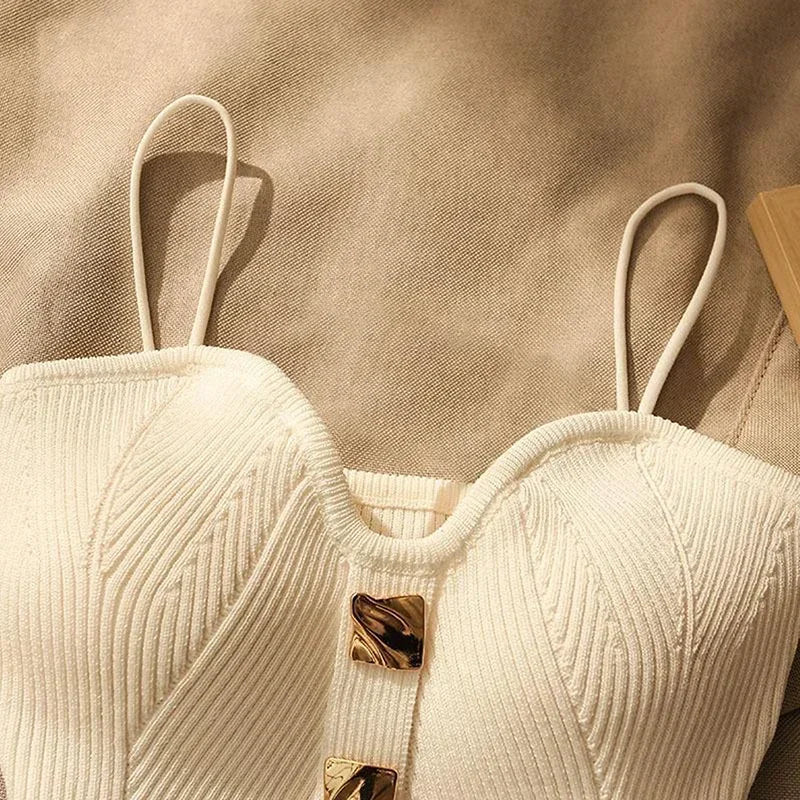 Marenna — Fine-Gauge Knit Crop Top with Gold Accents