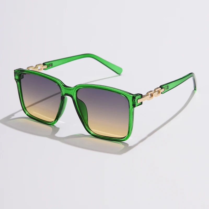 Selan — Oversized Square Sunglasses with Gold Chain-Link Arms