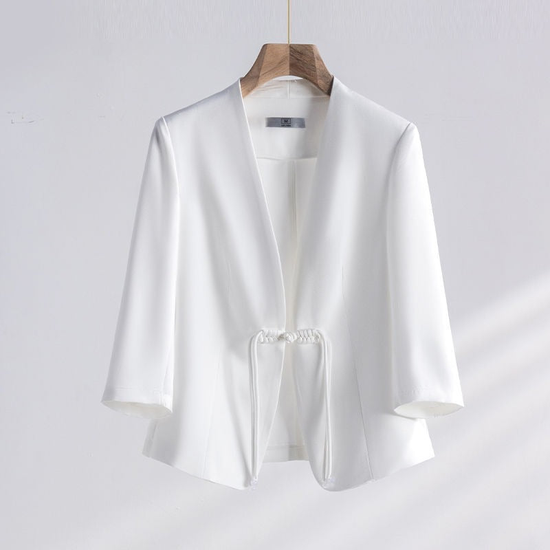 Selvi Jacket — Lightweight Cotton Blend Jacket with Knotted Closure