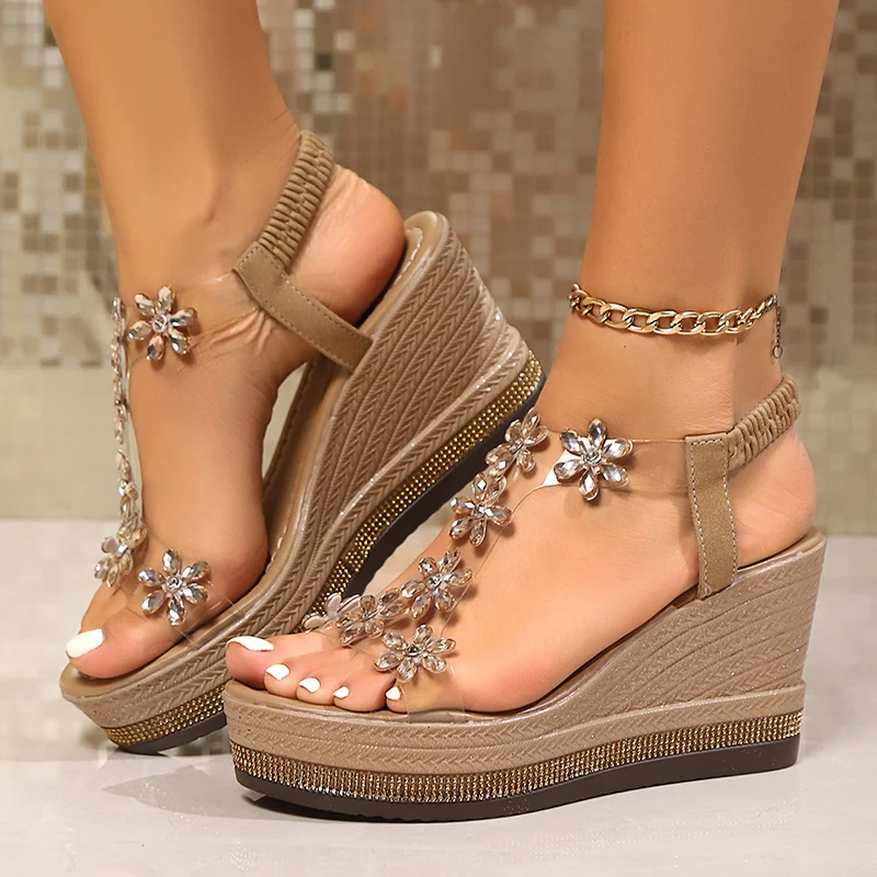 Marlowe — Crystal Floral Platform Wedge Sandals with Cushioned Comfort