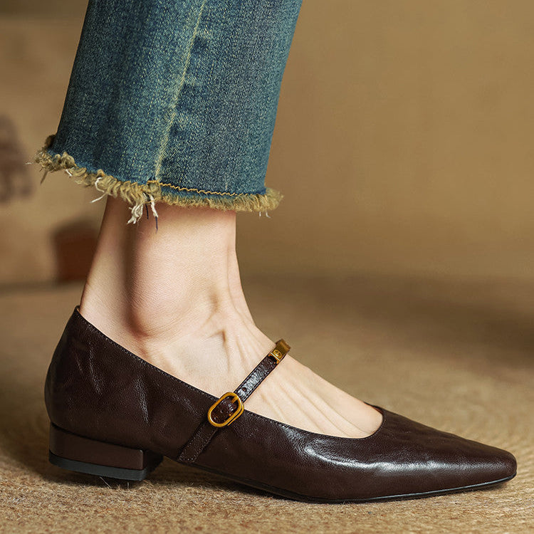 Ellara — Genuine Leather Mary Jane Pumps with Metal-Bit Strap