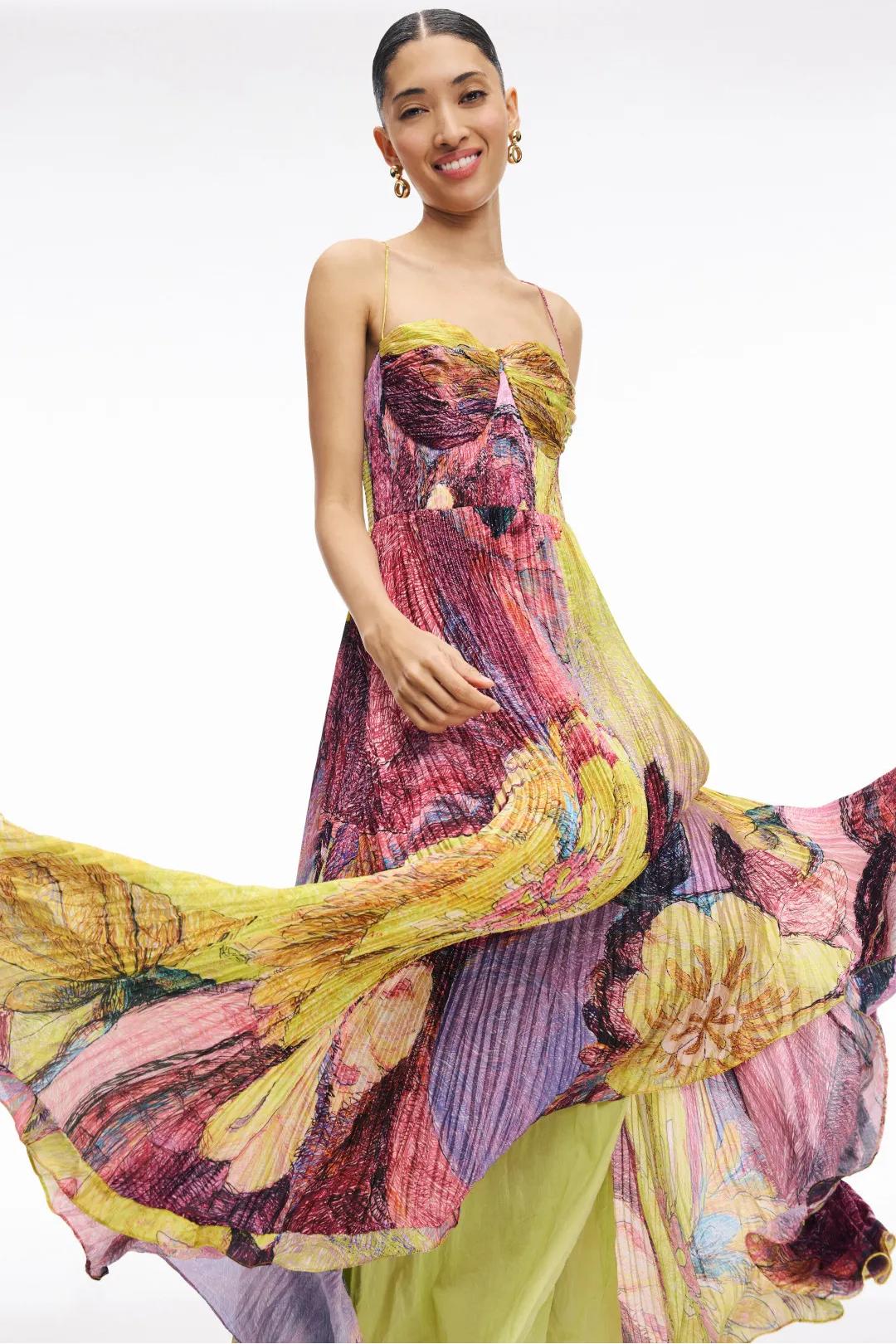 Zentara Multicolored Ikat Print Maxi Dress