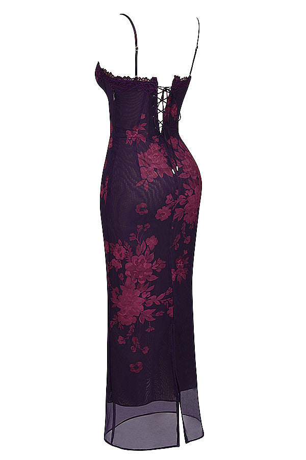 Avencea — Floral Mesh Maxi Dress with Bustier Bodice