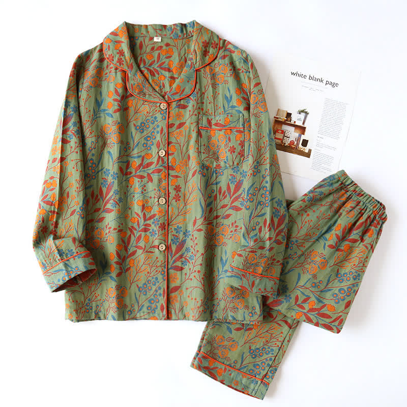 Liora — Floral Jacquard Cotton Loungewear Set with Lightweight Comfort
