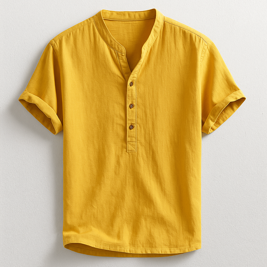 Verno — Linen Cotton Blend Henley Shirt with Tailored Fit