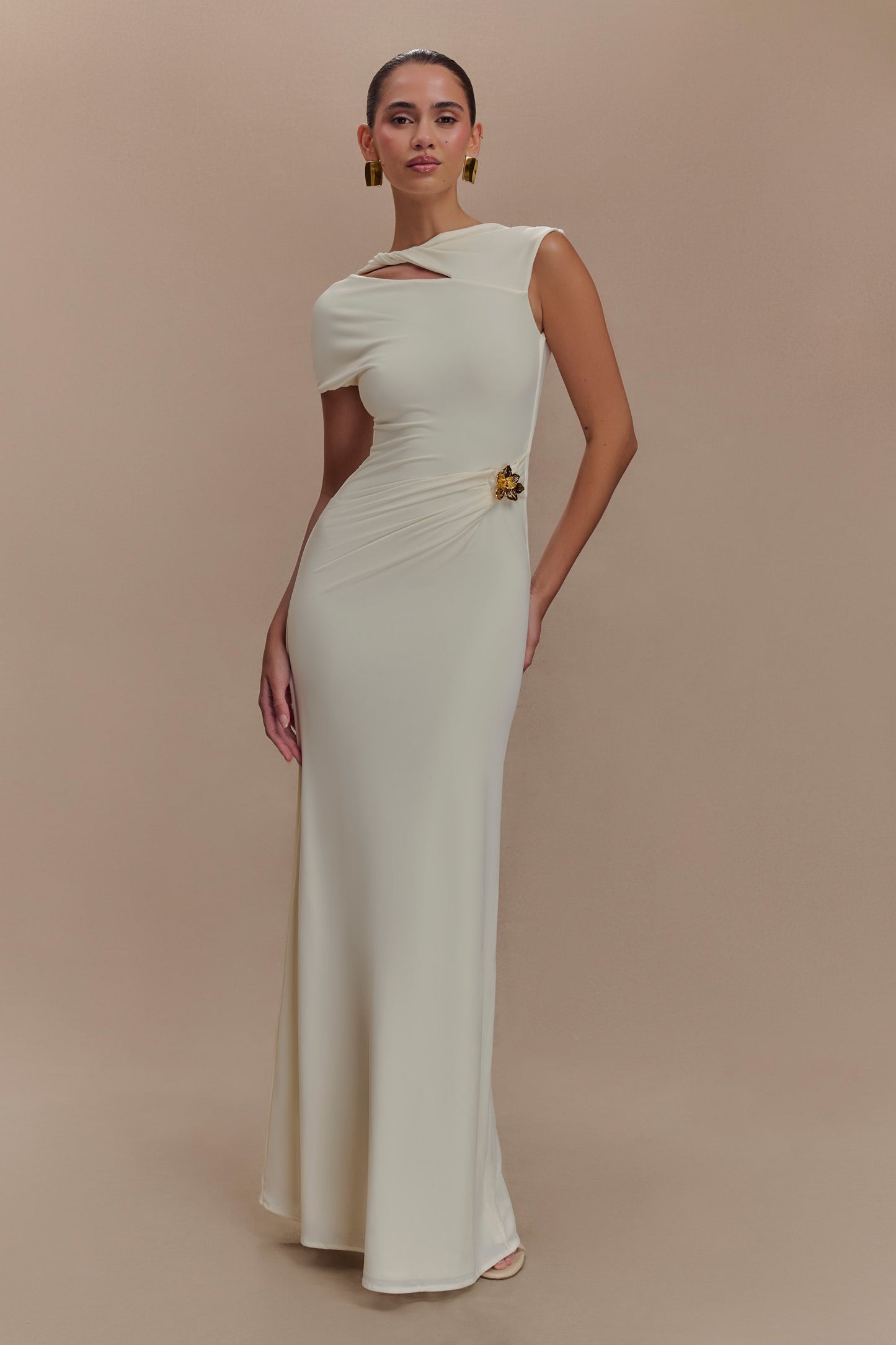 Zentara Slinky Maxi Dress With Hardware - Ivory