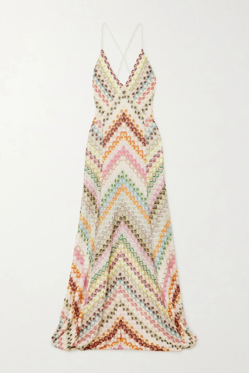 Amara — Handcrafted Crochet Maxi Dress with Chevron Pattern