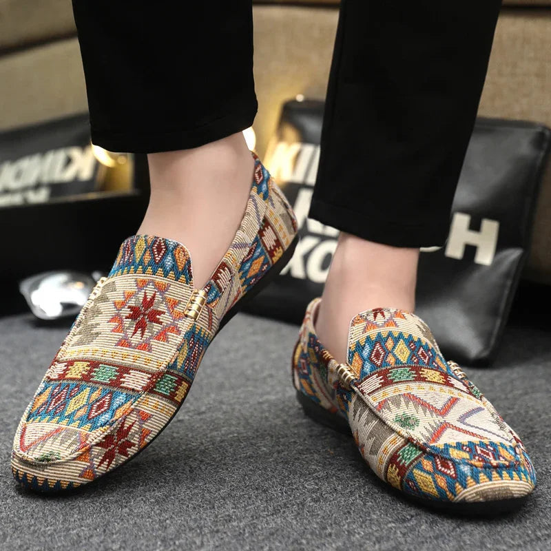 Liora Canvas Loafers — Lightweight Breathable Shoes with Aztec Design