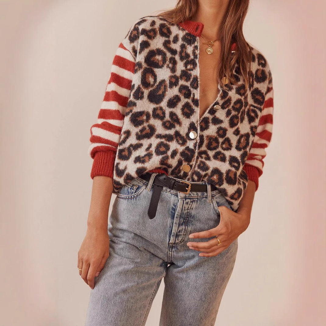 Tavira — Leopard Print Knit Cardigan with Relaxed Fit