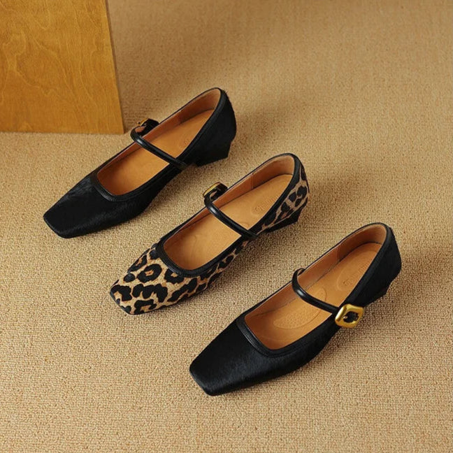 Embera — Genuine Horsehair Square-Toe Pumps with Low Block Heel