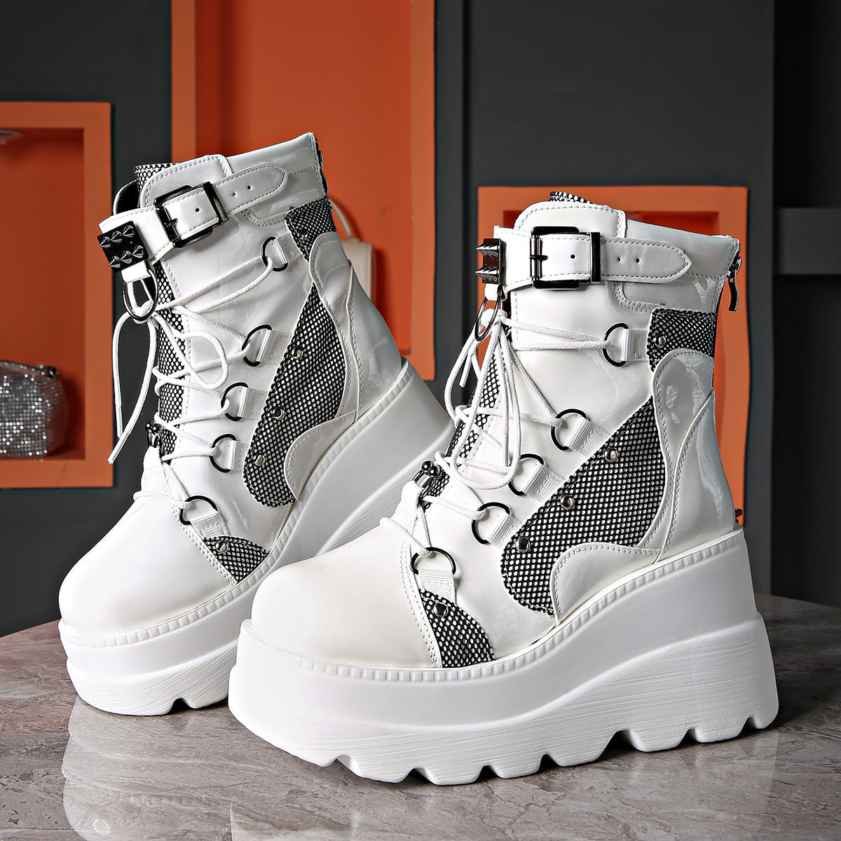 Liora — Gothic Platform Boots with Chunky Sole and Buckle Accents