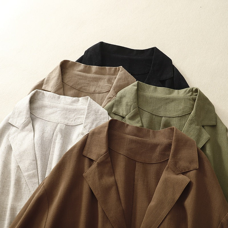 Liora — Lightweight Linen Jacket with Knotted Buttons and Patch Pockets