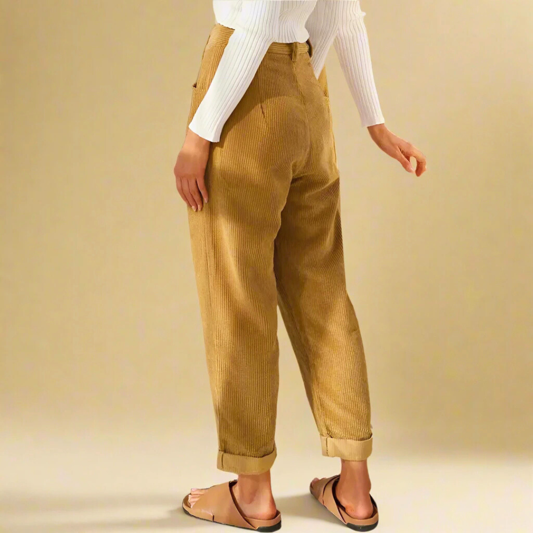Lioren High Waist Corduroy Pants — Women’s Ankle-Length Comfort Fit