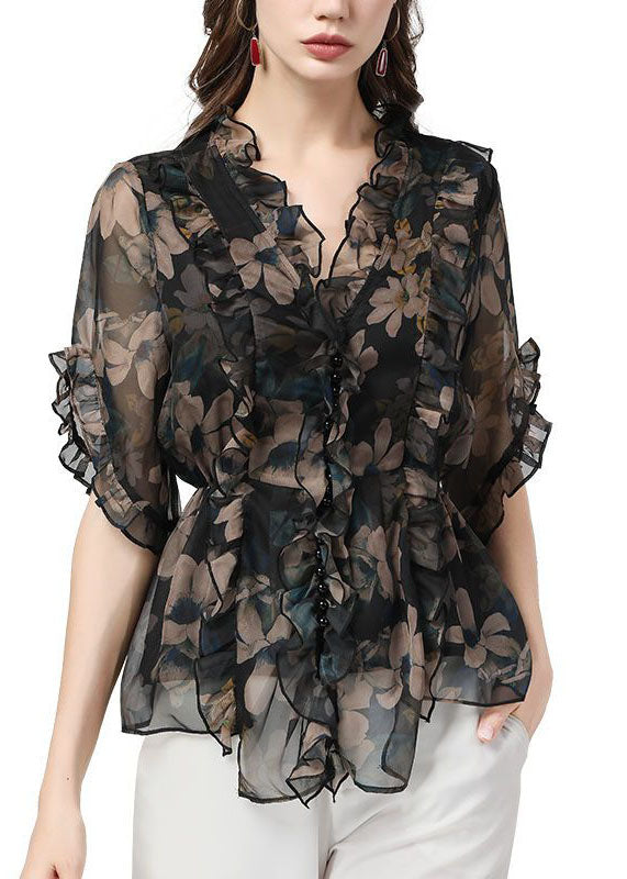 Black Ruffled Patchwork Chiffon Blouse™ — Feel Effortlessly Flawless and Unstoppable All Summer Long