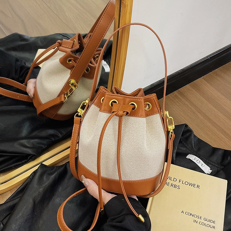 Oslen Canvas Bucket Bag — Lightweight Vegan Leather Trim Tote