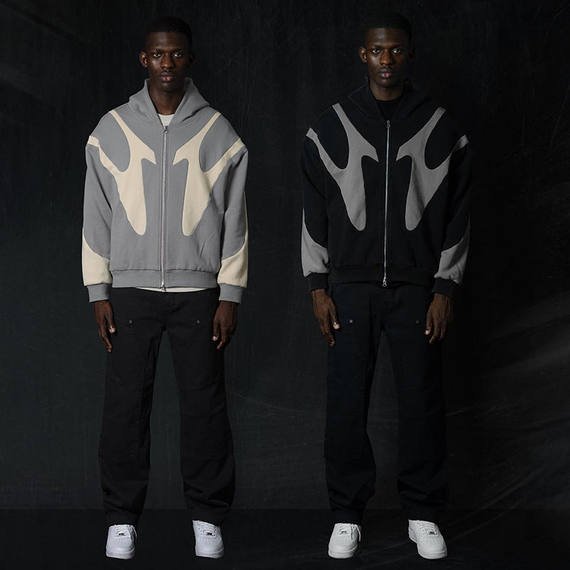 Zaren — Oversized Cotton Blend Zip-Up Hoodie with Paneled Design