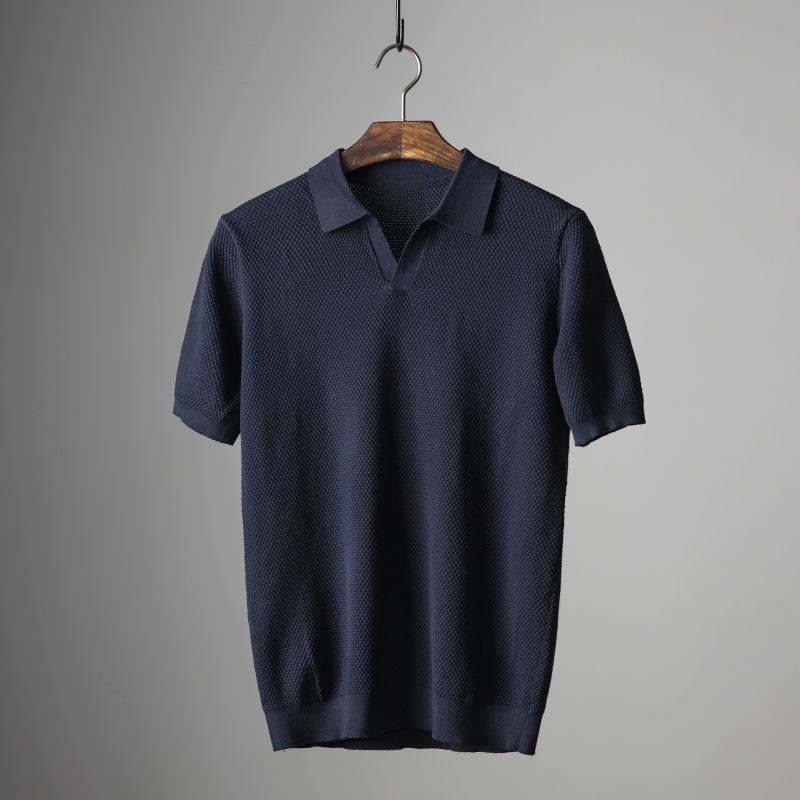 Elevian — Peruvian Cotton Knit Polo with Buttonless Johnny Collar