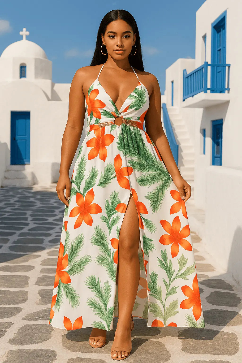 Women’s Floral Print Chain Decor Split Thigh Tie Back Cami Dress™ — Own Every Sunlit Moment with Unstoppable Confidence and Freedom