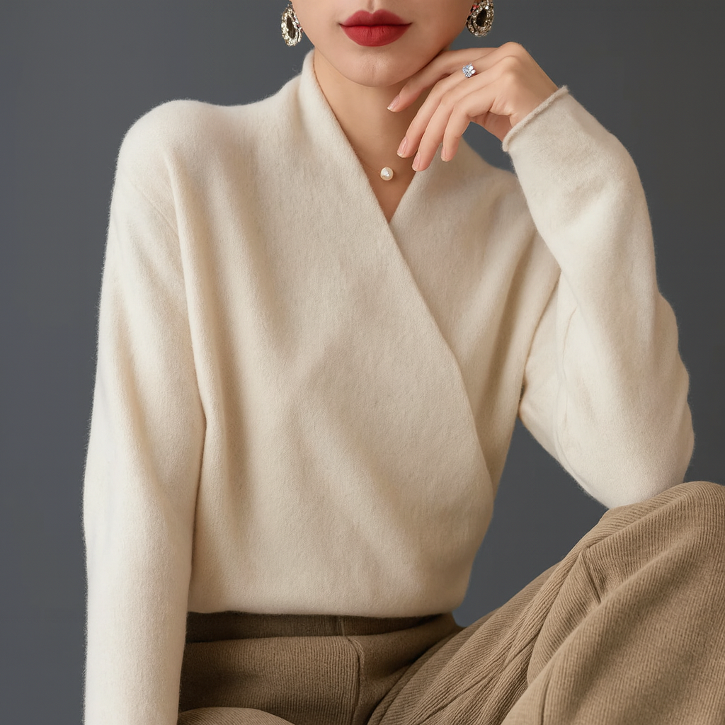 Lenora — Lightweight 100% Wool V-Neck Sweater with Relaxed Fit