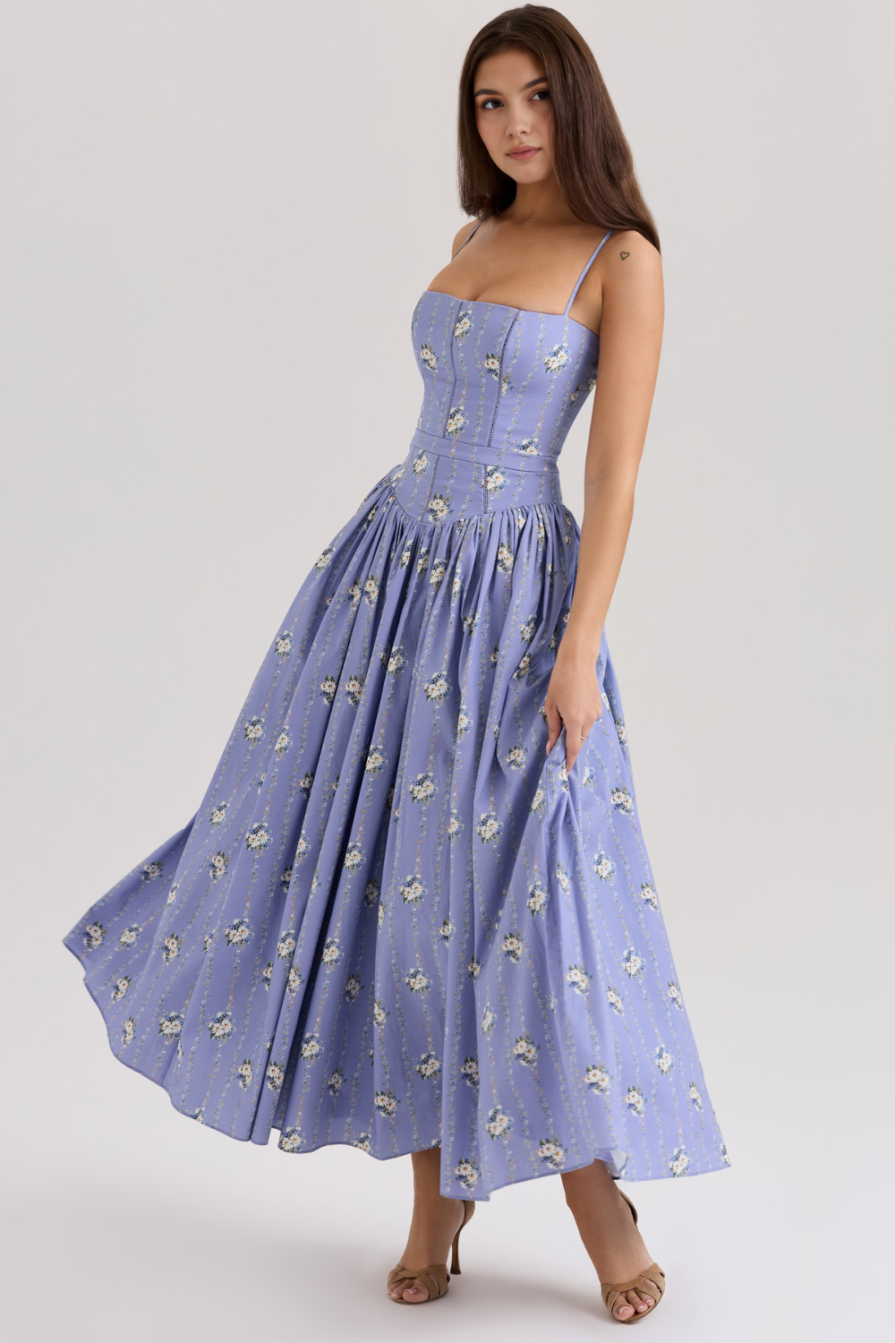 Norla — Cotton Midi Sundress with Vintage Rose Print