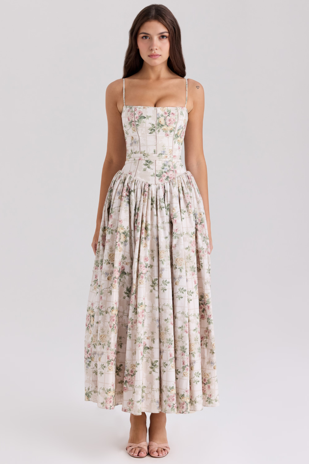 Norla — Cotton Midi Sundress with Vintage Rose Print