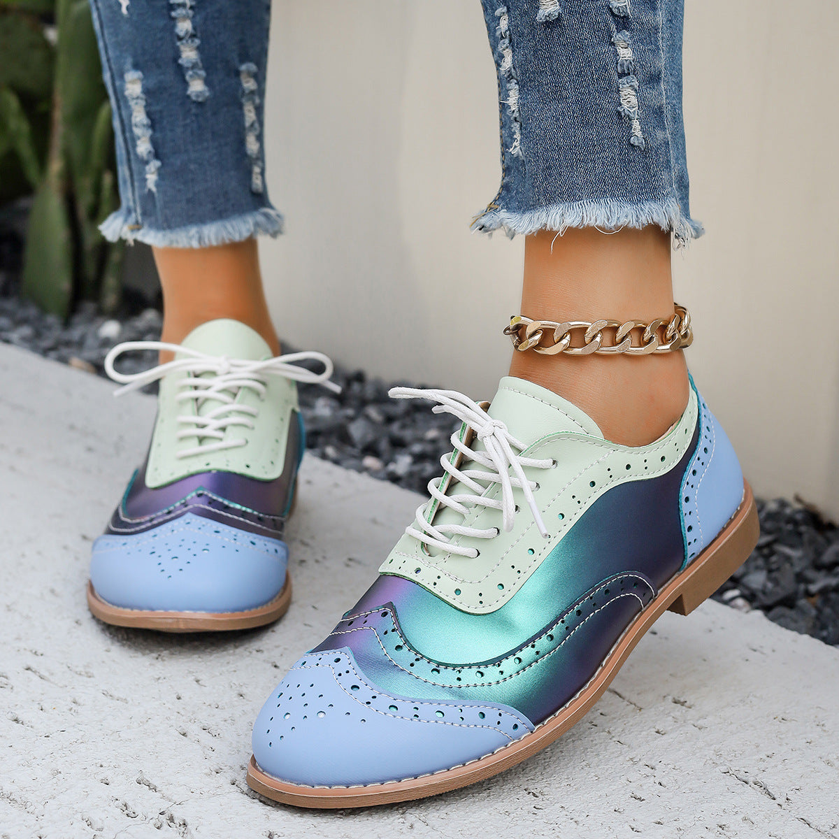 Renly Pastela — Pastel Brogue Oxfords with Floral Accents