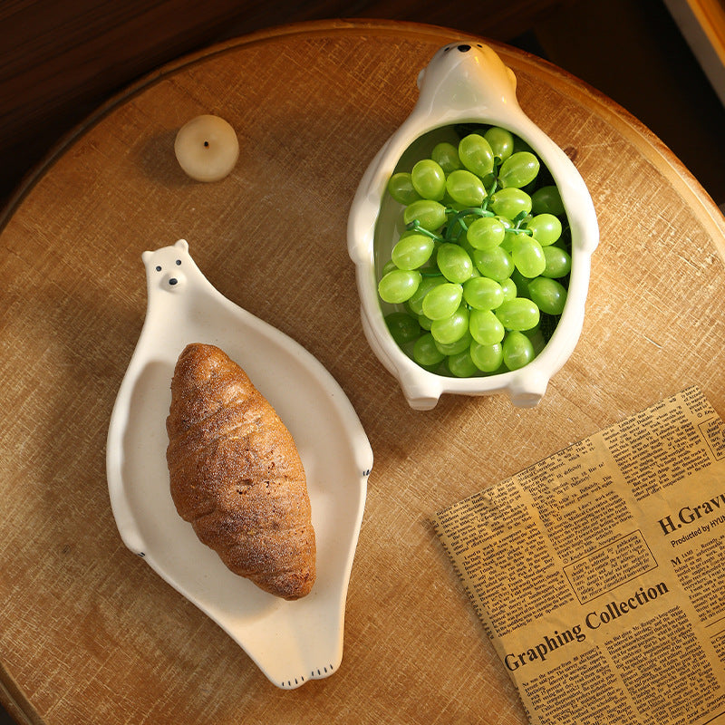 Nivara — Sculptural Polar Bear Ceramic Dish with Ivory Glaze