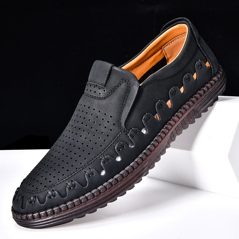 Tarenzo — Men's Full-Grain Cowhide Leather Slip-On Shoes with Breathable Vents
