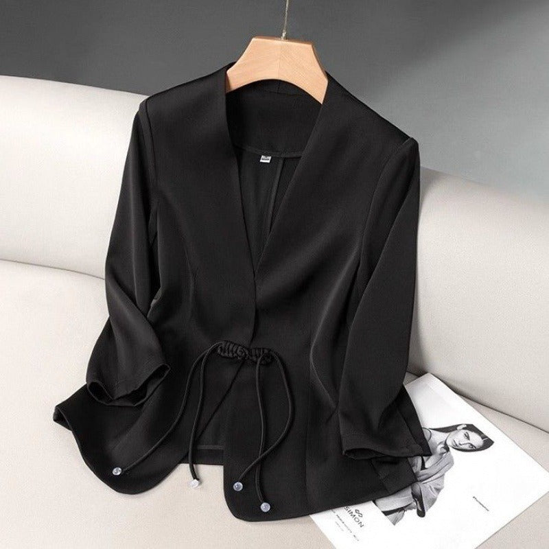 Selvi Jacket — Lightweight Cotton Blend Jacket with Knotted Closure
