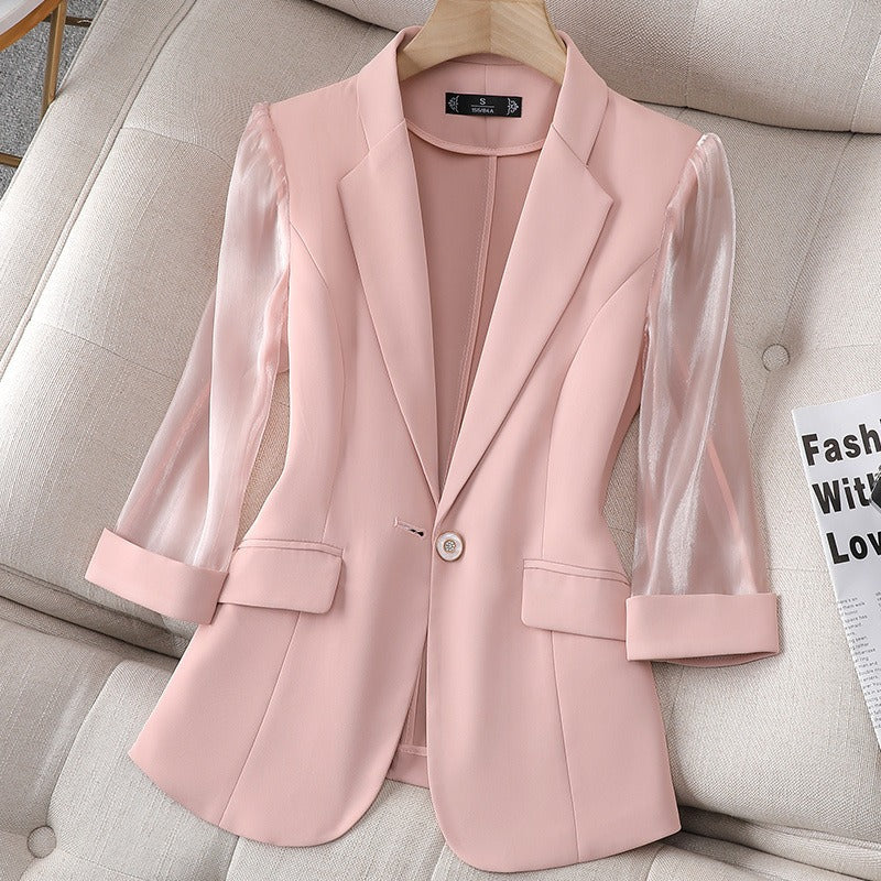 Zevin — Women's Tailored Blazer with Sheer Organza Sleeves