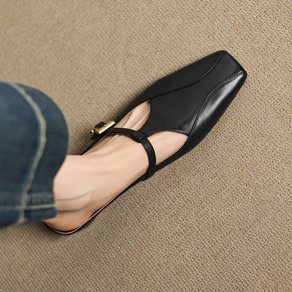 Velora — Genuine Leather T-Strap Mules with Cushioned Heel