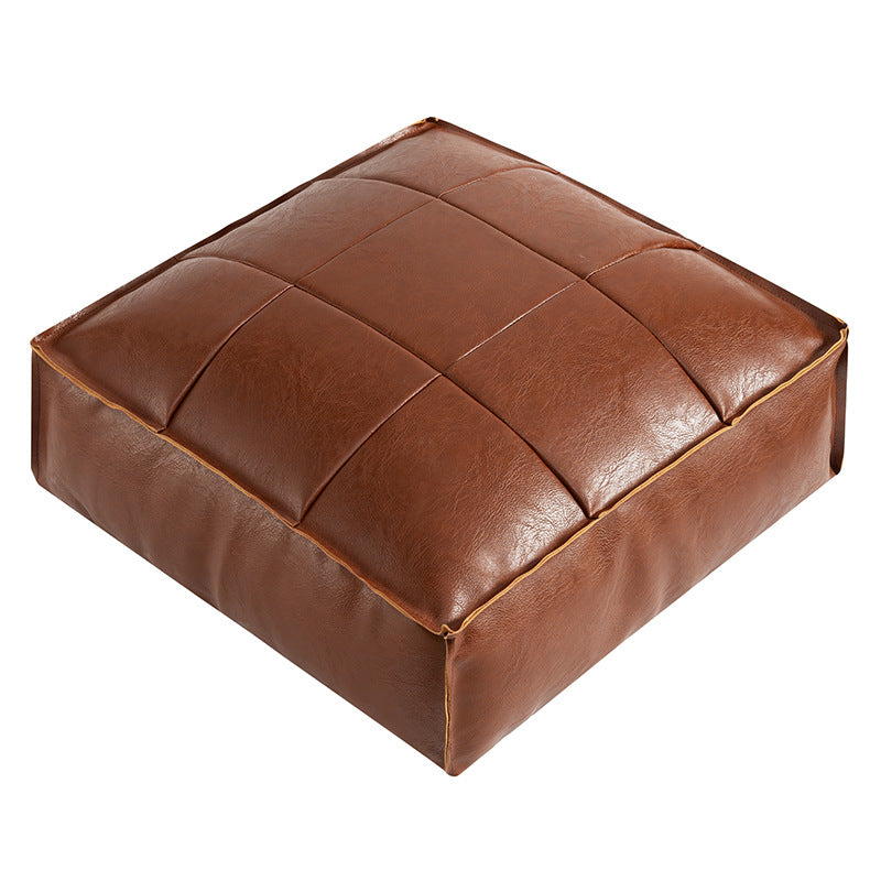 Liora Pouf — Moroccan Faux Leather Floor Cushion with Stitched Grid Design
