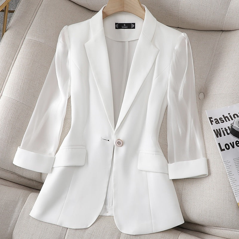 Zevin — Women's Tailored Blazer with Sheer Organza Sleeves