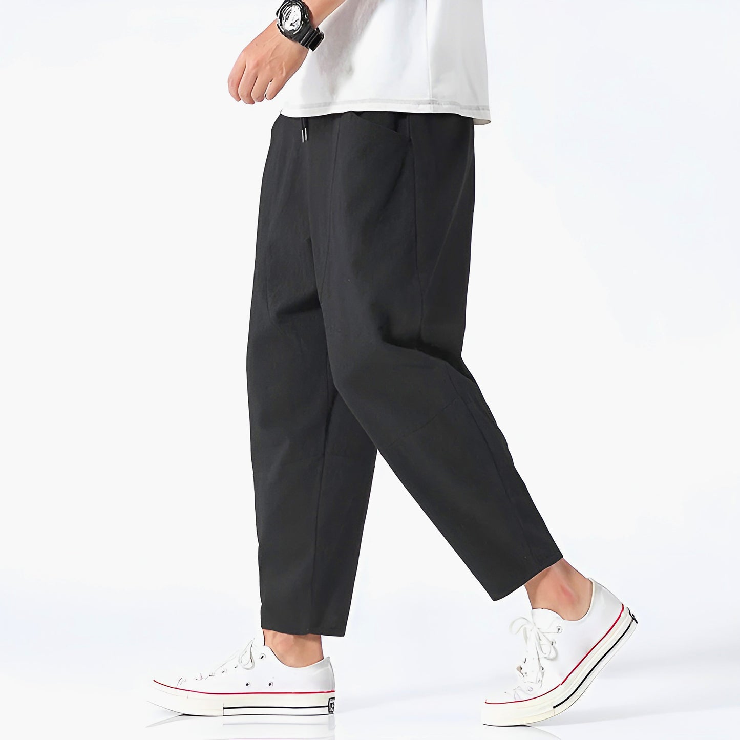 Eryndor Cropped Pants — Breathable Cotton-Linen Relaxed Fit with Drawstring Waist