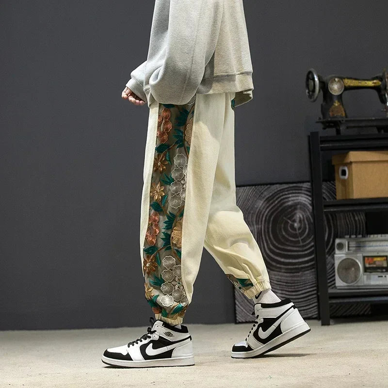 Arlenia — Vintage Cotton Pants with Floral Embroidery and Pockets
