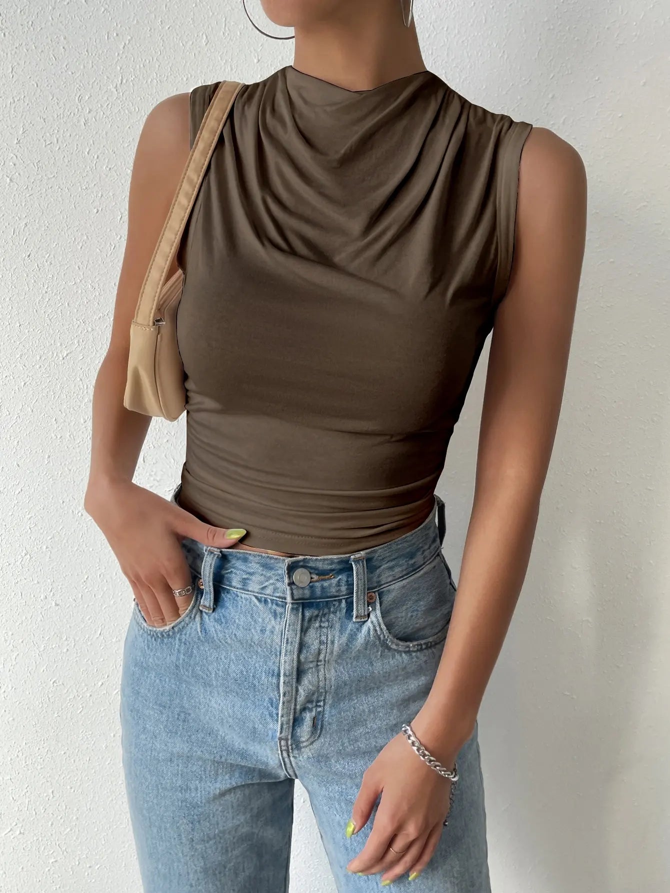 Liora — Women's Draped Neckline Sleeveless Stretch Top