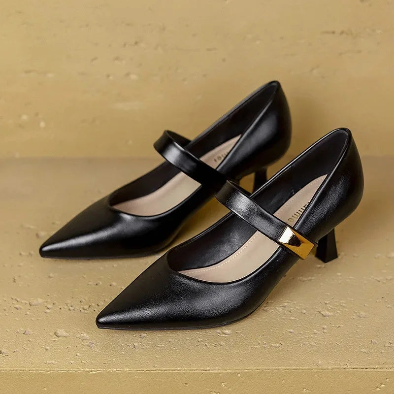 Lorien — Genuine Leather Mary Jane Heels with Kitten Heel and Cushioned Insole