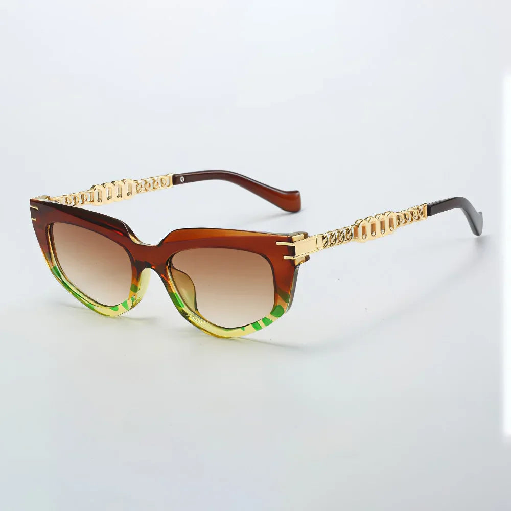 Celina Cat-Eye Sunglasses — Stylish UV400 Protection with Gold Chain-Link Arms