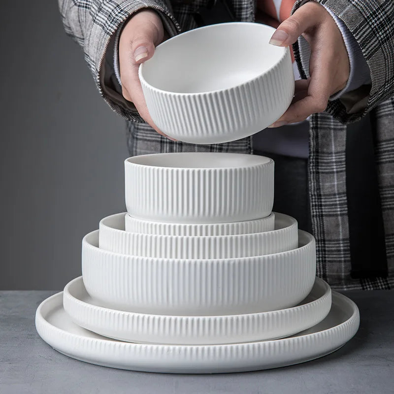 Caldara — Ribbed Ceramic Dinnerware Set with Matte Finish