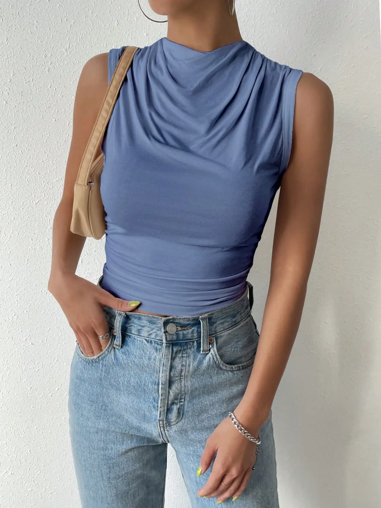 Liora — Women's Draped Neckline Sleeveless Stretch Top