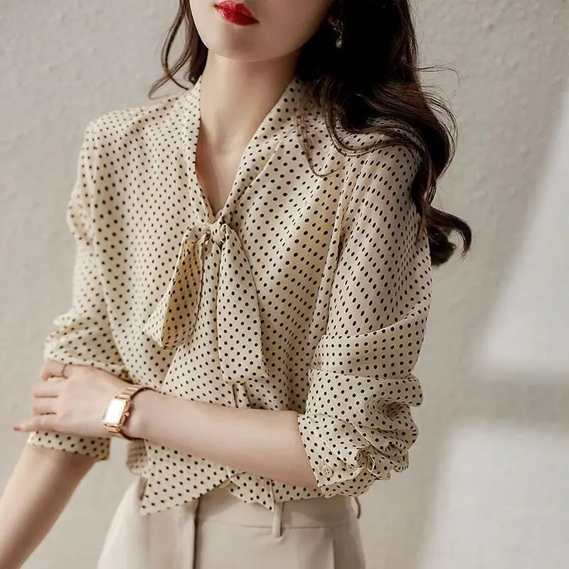Liora — Lightweight Shawl Collar Blouse with Bow Accents