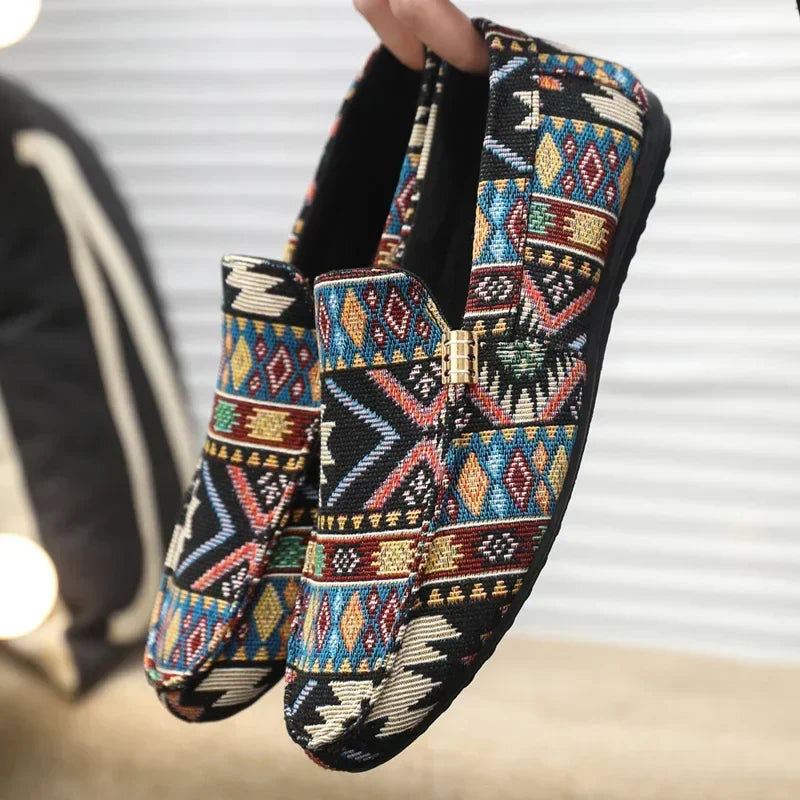 Liora Canvas Loafers — Lightweight Breathable Shoes with Aztec Design