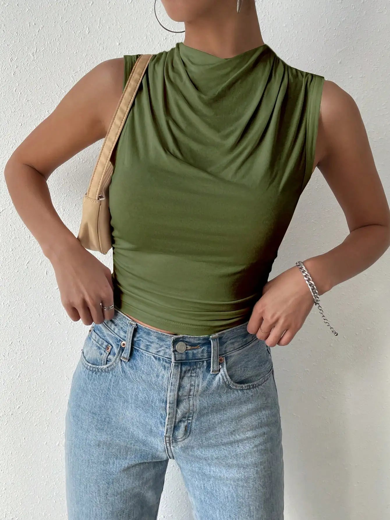Liora — Women's Draped Neckline Sleeveless Stretch Top